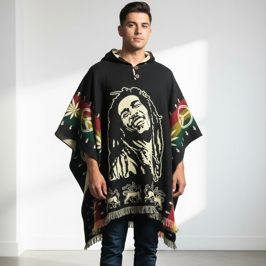 Vintage Bob Marley Hooded Poncho HandMade Wool Poncho