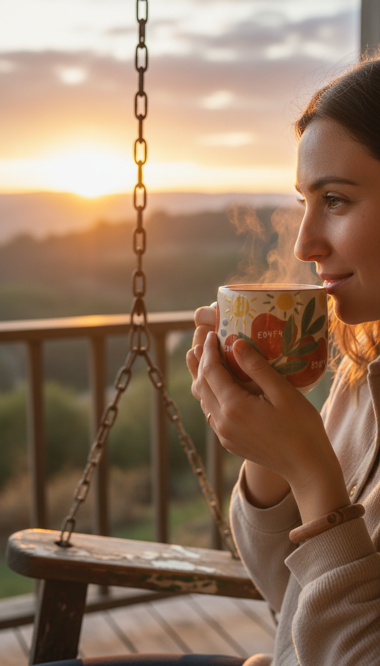 Hand-Drawn Motif Ceramic Mug in use