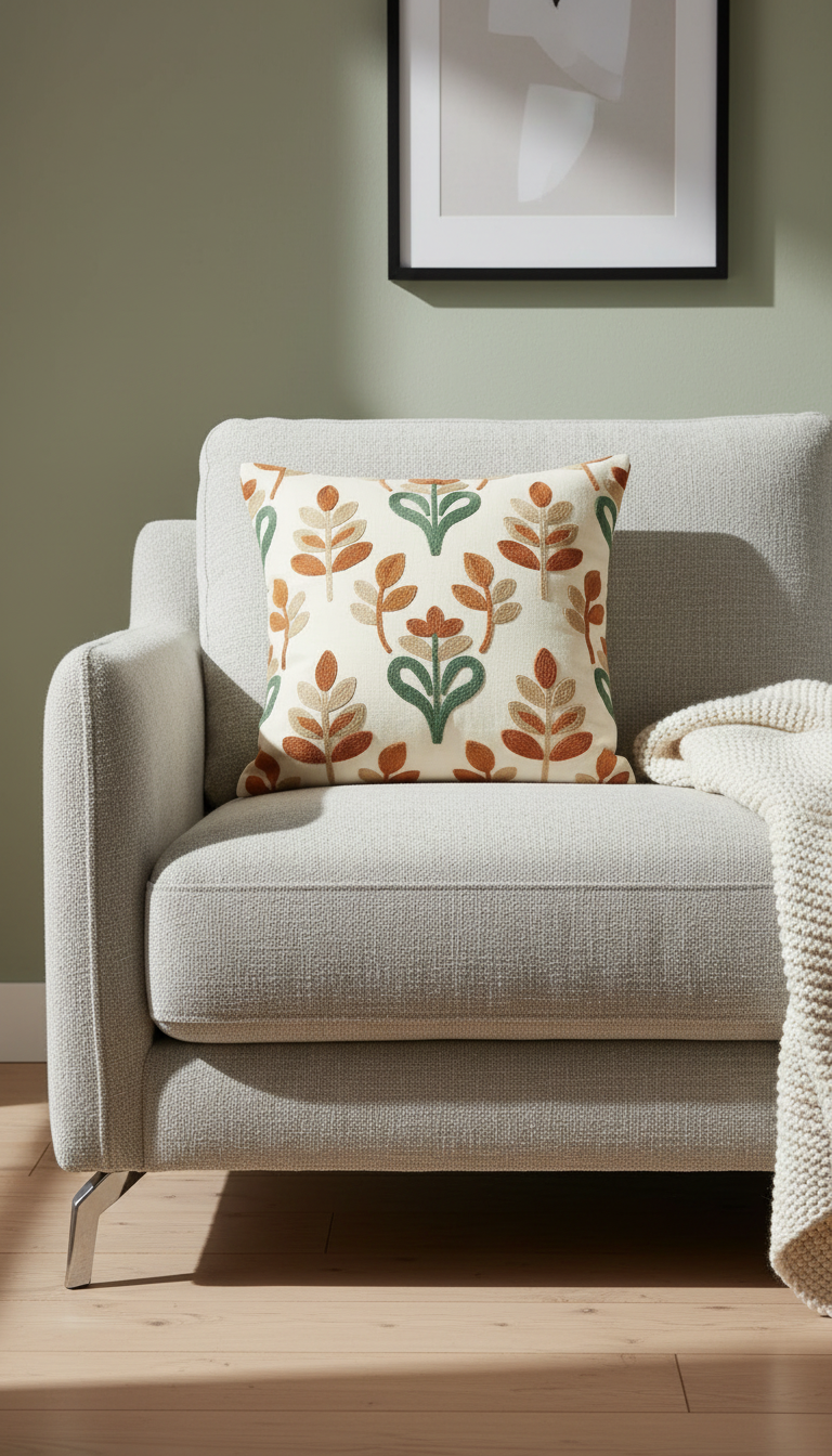 Embroidered Cotton Throw Pillow in a new setting