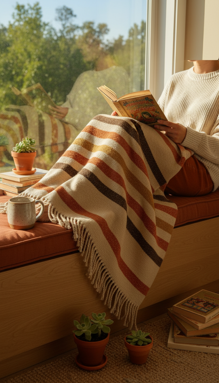 Burnt Maple Classic Stripe Blanket in use