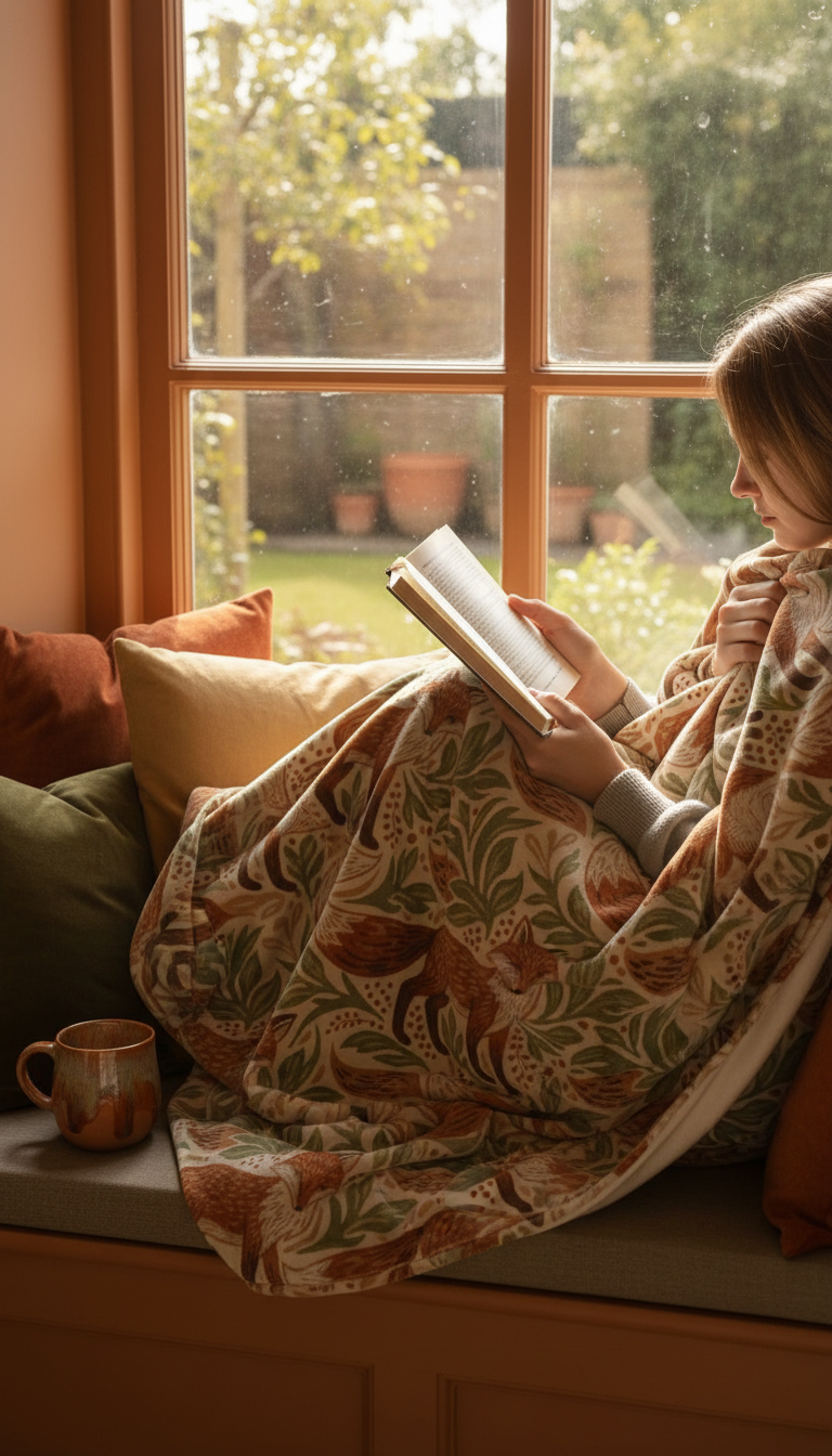 Velvet Throw with Fox Motif in use