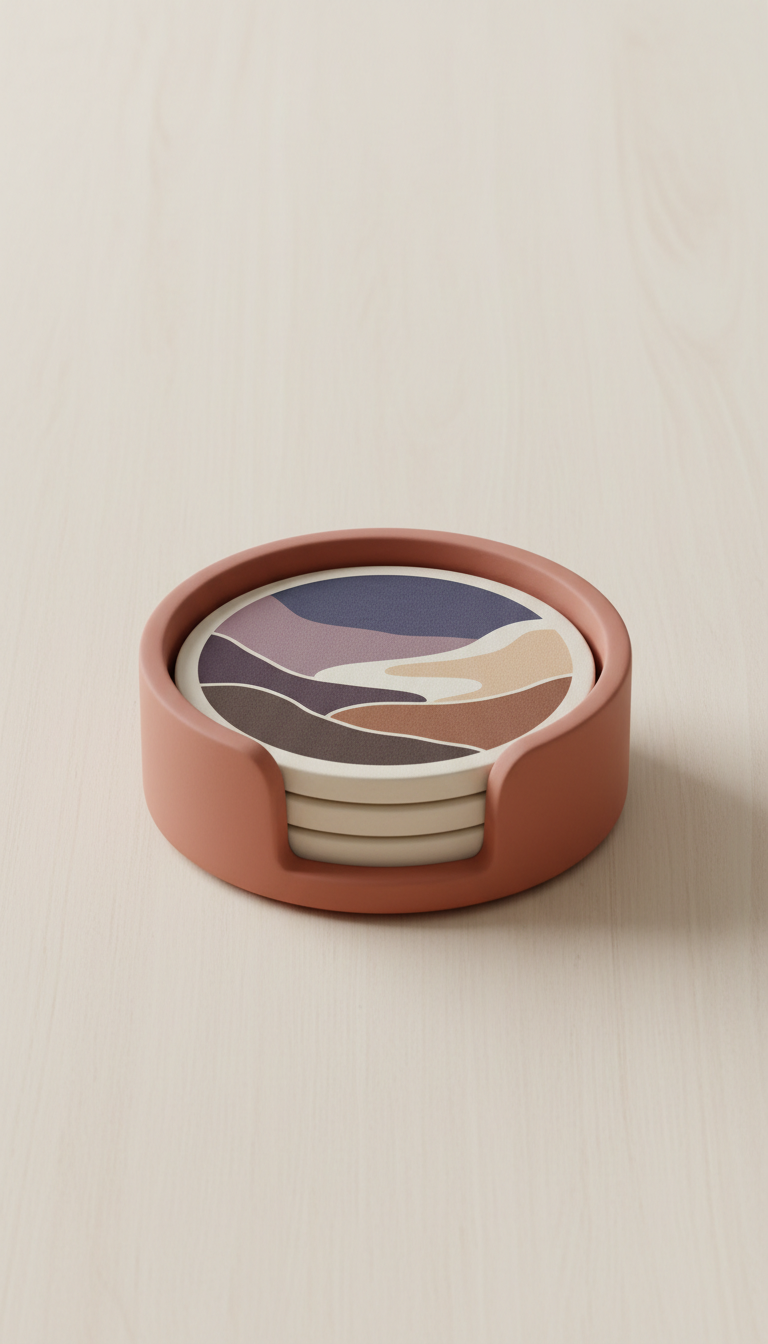 Canyon Clay Landscape Coaster Set, perfectly centered horizontally and vertically with equal negative space above and...