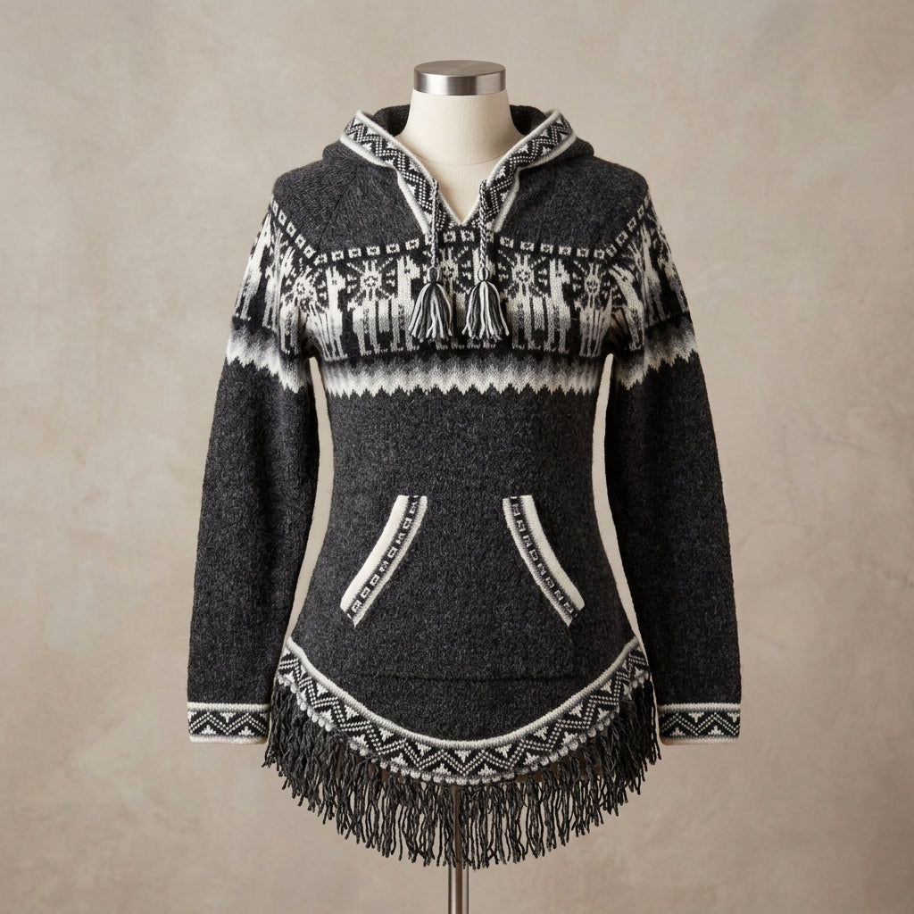 Women Cardigan Black Alpaca Sweater