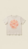 A straight-on, perfectly centered shot of the Peach Glow graphic tee from Everyday Harmony. The tee is displayed against a...