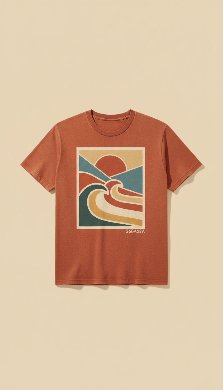 Soft-washed retro graphic tee, perfectly centered horizontally and vertically with equal negative space above and below,...