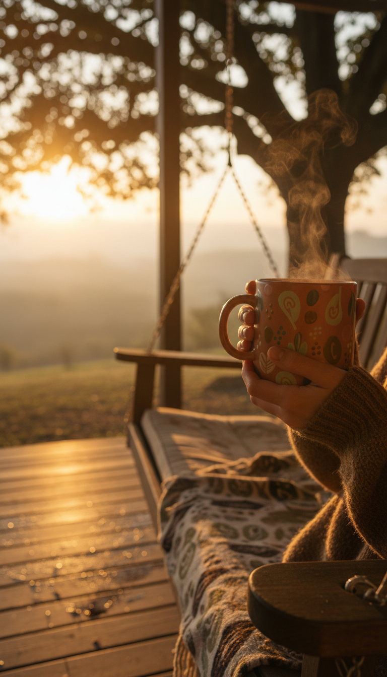 Ceramic mug with custom message in use