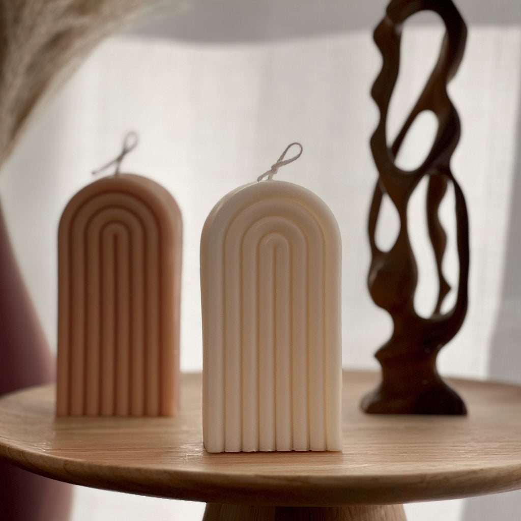 Arch Rainbow Soy Wax Candle: Decorative Vegan Pillar Candle
